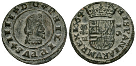 Philip IV (1621-1665). 16 maravedis. 1664. Granada. N. (Cal-464). (Jarabo-Sanahuja-M235). Ae. 4,23 g. Narrow bust. Almost XF. Est...40,00. 

Spanish...