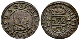 Philip IV (1621-1665). 16 maravedis. 1664. Madrid. Y. (Cal-477). (Jarabo-Sanahuja-M414). Ae. 4,67 g. Almost XF. Est...35,00. 

Spanish description: ...