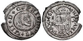 Philip IV (1621-1665). 16 maravedis. 1663. Segovia. BR. (Cal-489). Ae. 4,47 g. Planchet break. Original silvering. Rare in this condition. XF. Est...1...