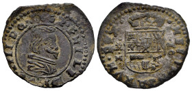 Philip IV (1621-1665). 16 maravedis. 1662. Trujillo. M. (Cal-505). (Jarabo-Sanahuja-M691). Ae. 4,45 g. Mintmark and assayer on the left. Almost VF. Es...
