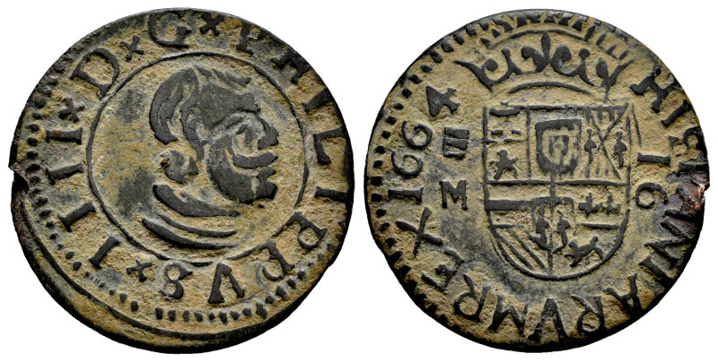 Philip IV (1621-1665). 16 maravedis. 1664. Valladolid. M. (Cal-511). Ae. 4,06 g....