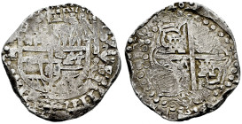 Philip IV (1621-1665). 8 reales. 1646. Potosí. T. (Cal-1475). Ag. 25,34 g. Scarce. Choice F. Est...500,00. 

Spanish description: Felipe IV (1621-16...