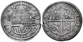 Philip IV (1621-1665). 8 reales. 1651/31. Segovia. I/R. (Cal-1592 var). (Jarabo-Sanahuja-C-376 var). Ag. 27,07 g. Overdate. Rectified assayer mark. En...