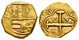 Philip IV (1621-1665). 2 escudos. (1642-1665). Santa Fe de Nuevo Reino. R. (Cal-Type 386). (Tauler-161b similar). (Restrepo-Type 50-25). Au. 6,45 g. D...