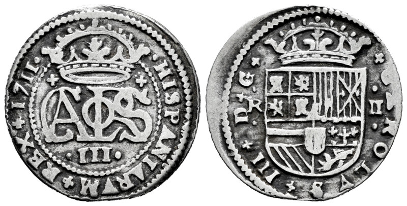 Charles III The Pretender (1701-1714). 2 reales. 1711. Barcelona. (Cal-32). Ag. ...