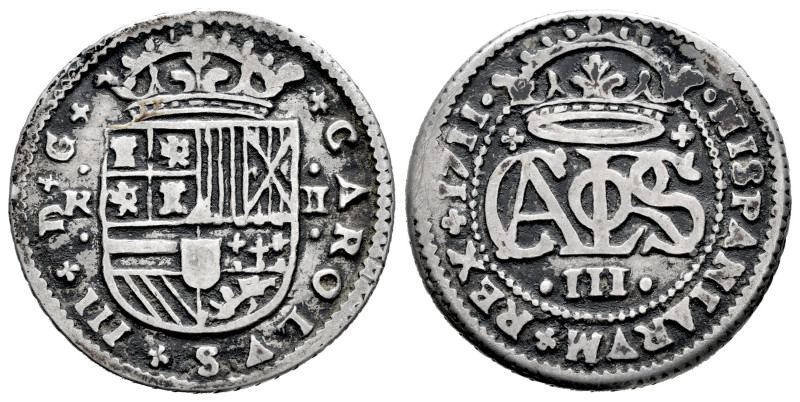 Charles III The Pretender (1701-1714). 2 reales. 1711. Barcelona. (Cal-32). Ag. ...