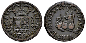 Philip V (1700-1746). 1 maravedi. 1720. Barcelona. (Cal-45). Ae. 2,39 g. VF. Est...30,00. 

Spanish description: Felipe V (1700-1746). 1 maravedí. 1...