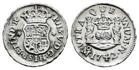 Philip V (1700-1746). 1/2 real. 1742. Mexico. M. (Cal-266). Ag. 1,62 g. Scarce. Almost XF. Est...160,00. 

Spanish description: Felipe V (1700-1746)...