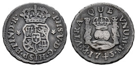 Philip V (1700-1746). 1/2 real. 1743. Mexico. M. (Cal-267). Ag. 1,64 g. Patina. VF. Est...80,00. 

Spanish description: Felipe V (1700-1746). 1/2 re...