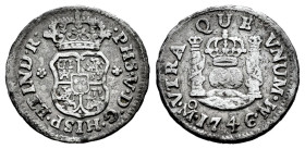 Philip V (1700-1746). 1/2 real. 1746. Mexico. M. (Cal-273). Ag. 1,65 g. VF. Est...60,00. 

Spanish description: Felipe V (1700-1746). 1/2 real. 1746...