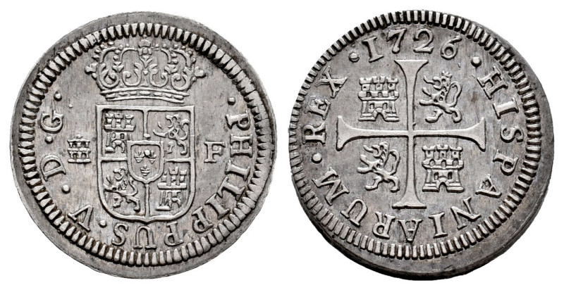 Philip V (1700-1746). 1/2 real. 1726. Segovia. F. (Cal-331). Ag. 1,52 g. Attract...