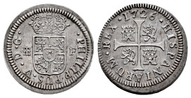 Philip V (1700-1746). 1/2 real. 1726. Segovia. F. (Cal-331). Ag. 1,52 g. Attractive specimen. Delicate patina. With some original luster remaining. Sc...
