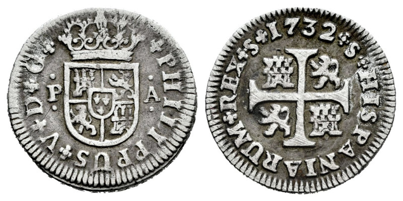 Philip V (1700-1746). 1/2 real. 1732. Sevilla. PA. (Cal-338). Ag. 1,40 g. Almost...