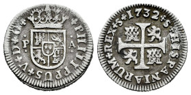 Philip V (1700-1746). 1/2 real. 1732. Sevilla. PA. (Cal-338). Ag. 1,40 g. Almost VF/VF. Est...40,00. 

Spanish description: Felipe V (1700-1746). 1/...