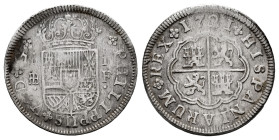 Philip V (1700-1746). 1 real. 1721. Segovia. F. (Cal-623). Ag. 2,66 g. Almost VF. Est...25,00. 

Spanish description: Felipe V (1700-1746). 1 real. ...