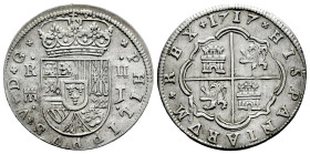 Philip V (1700-1746). 2 reales. 1717. Segovia. J. (Cal-944). Ag. 5,94 g. Aqueduct with one row of two arches. Choice VF. Est...80,00. 

Spanish desc...