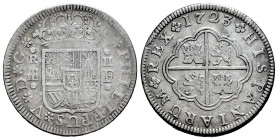 Philip V (1700-1746). 2 reales. 1723. Segovia. F. (Cal-958). Ag. 5,50 g. Choice F. Est...25,00. 

Spanish description: Felipe V (1700-1746). 2 reale...