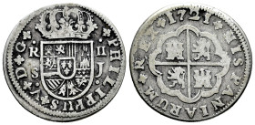 Philip V (1700-1746). 2 reales. 1721. Sevilla. J. (Cal-979). Ag. 5,37 g. Dirty. Almost VF/F. Est...40,00. 

Spanish description: Felipe V (1700-1746...