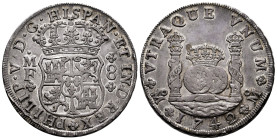 Philip V (1700-1746). 8 reales. 1742. Mexico. MF. (Cal-1461). Ag. 27,09 g. Beautiful old cabinet tone. Minor nick on edge. Attractive specimen. Almost...