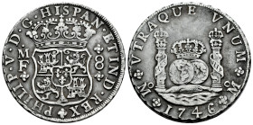Philip V (1700-1746). 8 reales. 1746. Mexico. MF. (Cal-1470). Ag. 25,50 g. Slight patina. Choice VF. Est...350,00. 

Spanish description: Felipe V (...