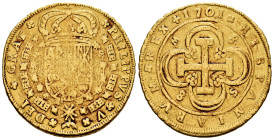 Philip V (1700-1746). 8 escudos. 1701. Sevilla. M-8/8-S. (Cal-2267). (Cal onza-466). Au. 26,70 g. "Cross" type. Mintmark, value 8 and assayer on rever...