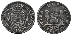Ferdinand VI (1746-1759). 1 real. 1757. Lima. JM. (Cal-160). Ag. 3,28 g. Without pellet above the mintmark. Almost VF. Est...60,00. 

Spanish descri...