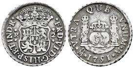 Ferdinand VI (1746-1759). 2 reales. 1751. Mexico. M. (Cal-291). Ag. 6,63 g. VF. Est...100,00. 

Spanish description: Fernando VI (1746-1759). 2 real...