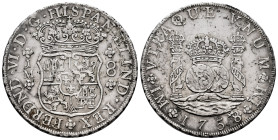 Ferdinand VI (1746-1759). 8 reales. 1758. Lima. JM. (Cal-466). Ag. 26,94 g. Pellet above the two LMA. Small chop mark on reverse. Scratch on obverse a...