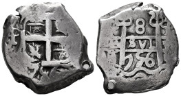 Ferdinand VI (1746-1759). 8 reales. 1756. Potosí. q. (Cal-534). Ag. 26,53 g. Double date. Holed. Choice VF. Est...450,00. 

Spanish description: Fer...