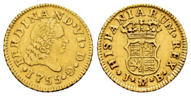 Ferdinand VI (1746-1759). 1/2 escudo. 1755. Madrid. JB. (Cal-558). Au. 1,73 g. VF. Est...150,00. 

Spanish description: Fernando VI (1746-1759). 1/2...