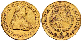 Ferdinand VI (1746-1759). 8 escudos. 1748. Mexico. MF. (Cal-781). (Cal onza-597). Au. 26,91 g. Used as a jewelry piece. Rare. VF. Est...3000,00. 

S...
