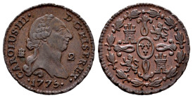 Charles III (1759-1788). 2 maravedis. 1775. Segovia. (Cal-38). Ae. 2,45 g. Choice VF/Almost XF. Est...40,00. 

Spanish description: Carlos III (1759...
