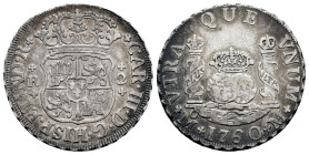 Charles III (1759-1788). 2 reales. 1760. Mexico. M. (Cal-641). Ag. 6,73 g. Scarce. Choice VF. Est...170,00. 

Spanish description: Carlos III (1759-...