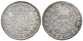 Charles III (1759-1788). 2 reales. 1769. Potosí. JR. (Cal-710). Ag. 6,56 g. Toned. Almost VF. Est...90,00. 

Spanish description: Carlos III (1759-1...