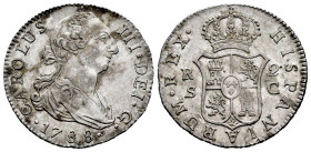 Charles III (1759-1788). 2 reales. 1788. Sevilla. C. (Cal-790). Ag. 5,90 g. Irregular patina. With some original luster remaining. Attractive specimen...