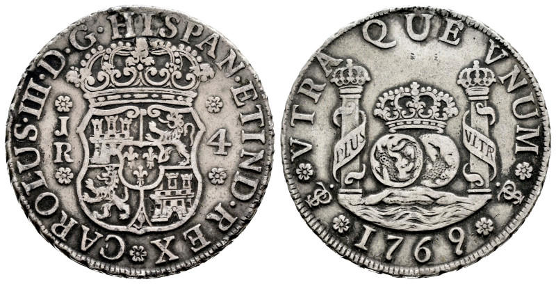 Charles III (1759-1788). 4 reales. 1769. Potosí. JR. (Cal-925). Ag. 13,54 g. Str...