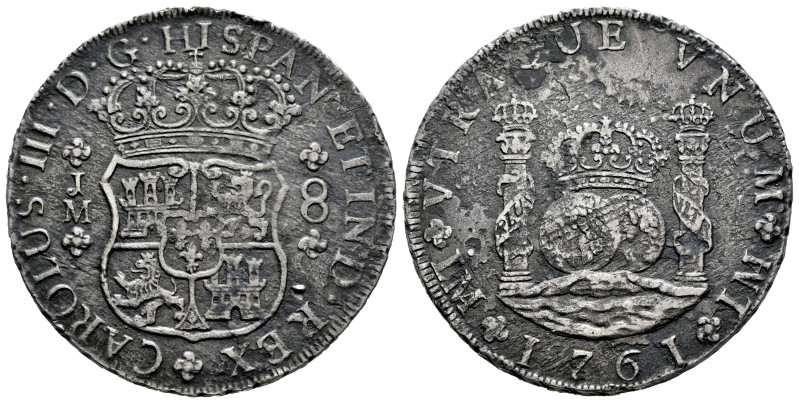 Charles III (1759-1788). 8 reales. 1761. Lima. JM. (Cal-1020). Ag. 24,93 g. Rust...