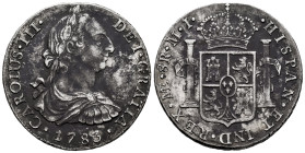 Charles III (1759-1788). 8 reales. 1783. Lima. MI. (Cal-1051). Ag. 26,98 g. Cleaned deposits. VF. Est...120,00. 

Spanish description: Carlos III (1...