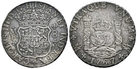 Charles III (1759-1788). 8 reales. 1767. Mexico. MF. (Cal-1092). Ag. 26,27 g. Minor nick on edge. Rust. VF. Est...300,00. 

Spanish description: Car...