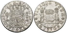 Charles III (1759-1788). 8 reales. 1770. Mexico. MF. (Cal-1099). Ag. 26,97 g. A good sample. Choice VF. Est...500,00. 

Spanish description: Carlos ...