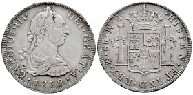 Charles III (1759-1788). 8 reales. 1772. Mexico. FM. (Cal-1105). Ag. 26,98 g. Inverted mintmark and assayers. Minor marks. Soft tone. Attractive. Choi...