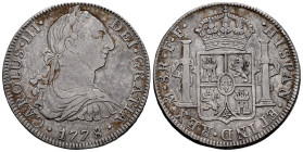 Charles III (1759-1788). 8 reales. 1778. Mexico. FF. (Cal-1117). Ag. 26,81 g. Toned. VF. Est...180,00. 

Spanish description: Carlos III (1759-1788)...