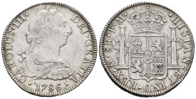 Charles III (1759-1788). 8 reales. 1786. Mexico. FM. (Cal-1129). Ag. 26,93 g. Choice VF. Est...150,00. 

Spanish description: Carlos III (1759-1788)...