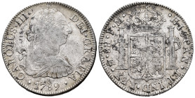 Charles III (1759-1788). 8 reales. 1789. Mexico. FM. (Cal-1134). Ag. 26,98 g. Dirt. VF. Est...120,00. 

Spanish description: Carlos III (1759-1788)....