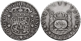 Charles III (1759-1788). 8 reales. 1769. Potosí. JR. (Cal-1165). Ag. 26,69 g. Plugged hole. Curved 9. Choice VF. Est...300,00. 

Spanish description...