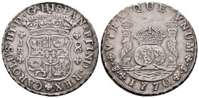 Charles III (1759-1788). 8 reales. 1770. Potosí. JR. (Cal-1168). Ag. 26,59 g. Scarce. Choice VF. Est...650,00. 

Spanish description: Carlos III (17...