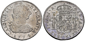 Charles III (1759-1788). 8 reales. 1774. Potosí. JR. (Cal-1170). Ag. 26,71 g. Cleaned rust on obverse. Otherwise a good sample. Almost XF/XF. Est...50...