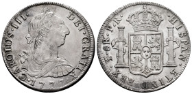 Charles III (1759-1788). 8 reales. 1777. Potosí. PR. (Cal-1174). Ag. 26,69 g. Delicate cleaning. Delicate patina. Scarce. Choice VF/Almost XF. Est...4...
