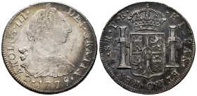 Charles III (1759-1788). 8 reales. 1779. Potosí. PR. (Cal-1176). Ag. 26,93 g. Toned. Choice VF. Est...200,00. 

Spanish description: Carlos III (175...