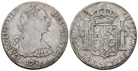 Charles III (1759-1788). 8 reales. 1785. Potosí. PR. (Cal-1189). Ag. 26,96 g. Almost VF. Est...100,00. 

Spanish description: Carlos III (1759-1788)...